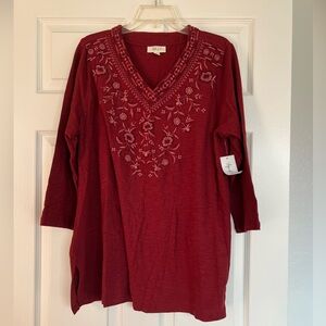 Style & Co. Burgundy Floral Embroidered Tunic NWT